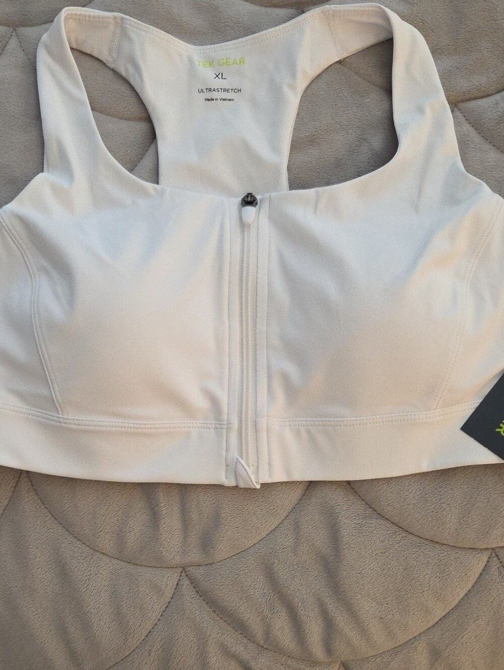 Tek Gear White Front-Zip Racerback Sports Bra
